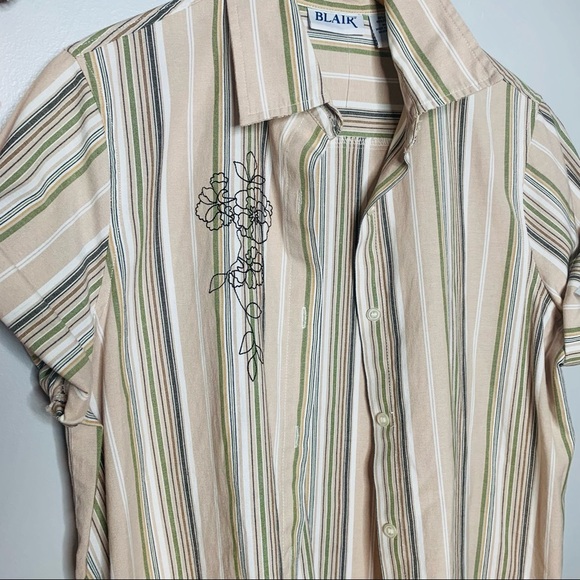 VINTAGE y2k striped button up embroidered popover - Picture 9 of 9